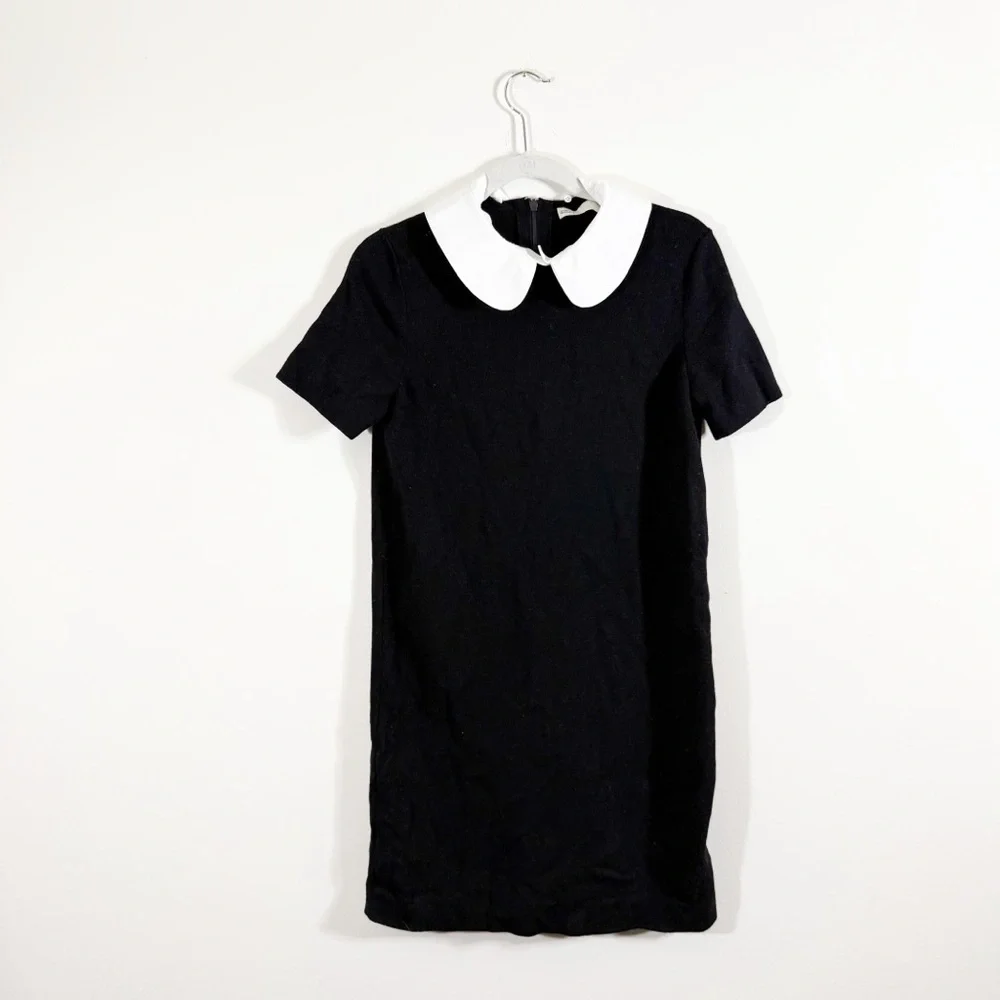 Tory Burch Poplin Collar Sweater Dress Black Wool Small